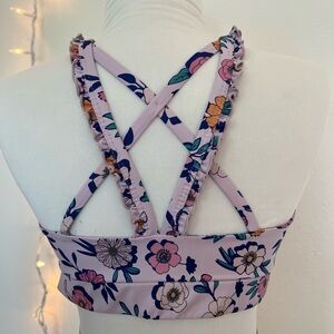 Floral Cross-Back Strappy Sports Bra